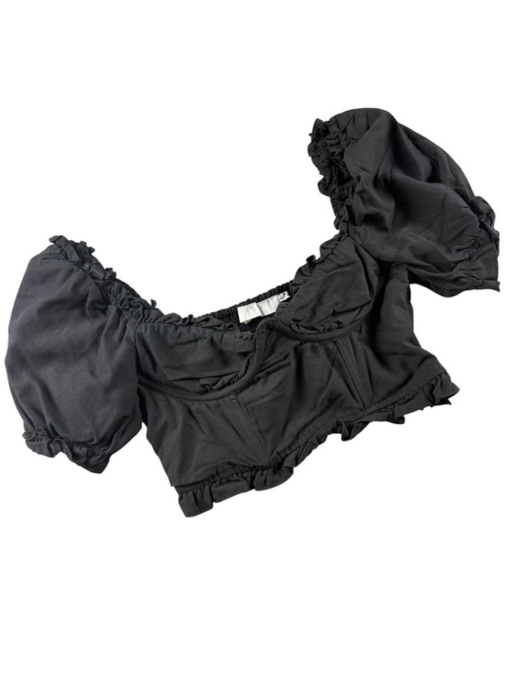 ASTR The Label Black Puff Sleeve Smocked Crop Top Women’s Small